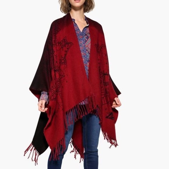 Desigual Crossover Maroon Poncho - Picture 1 of 5